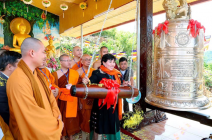 Businesswoman Le Thi Giau Donating to Dai Hoa Zen Monastery